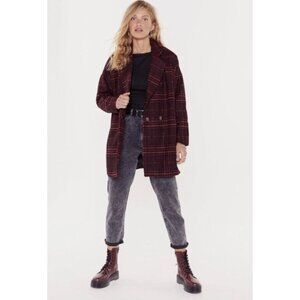 Nasty Gal "I‎ Want You So Plaid" Oversized Boyfriend Coat Blazer Size S Jacket